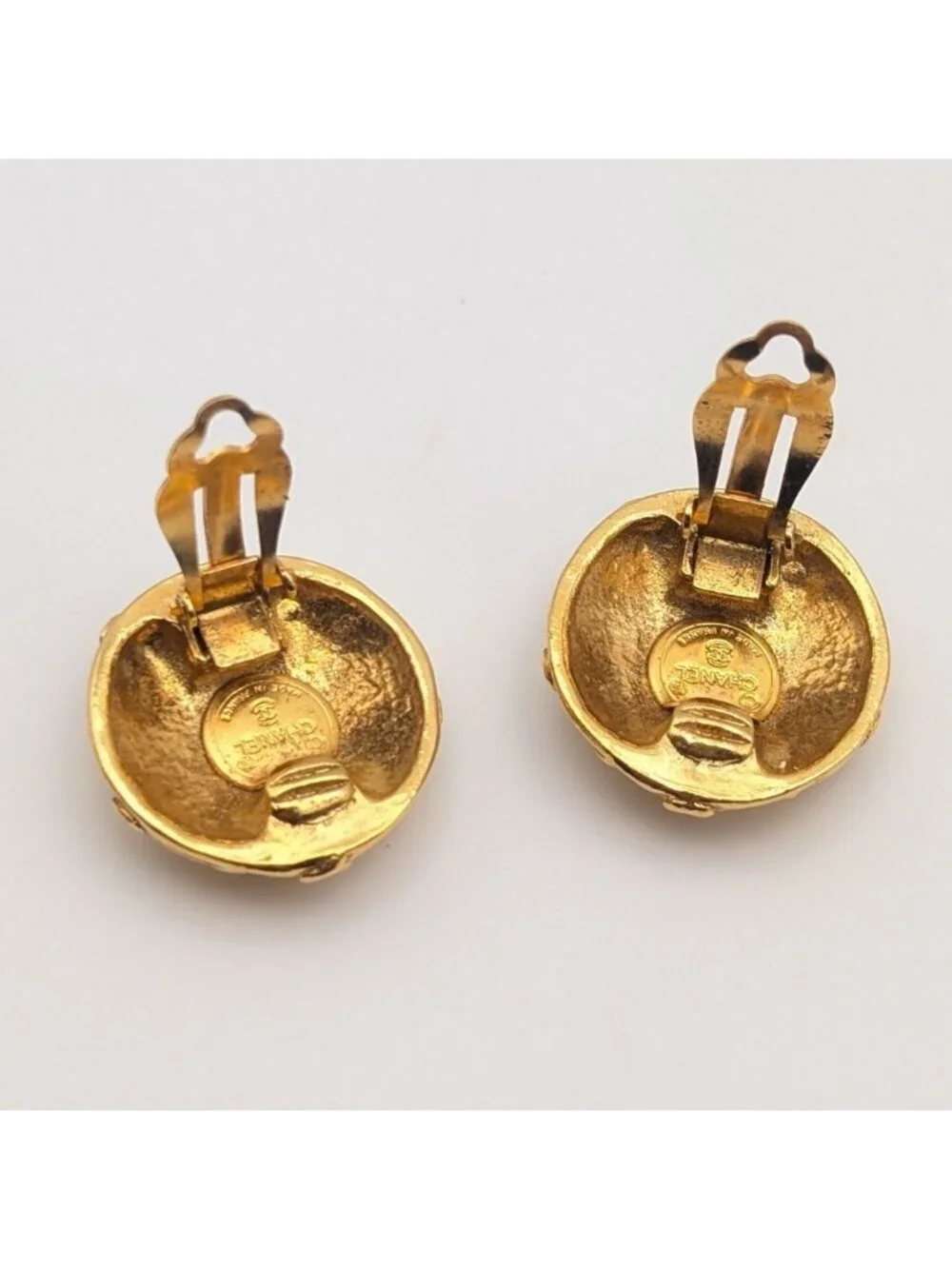 Chanel Earrings CC Logo Gold Flower Round First Era Vintage